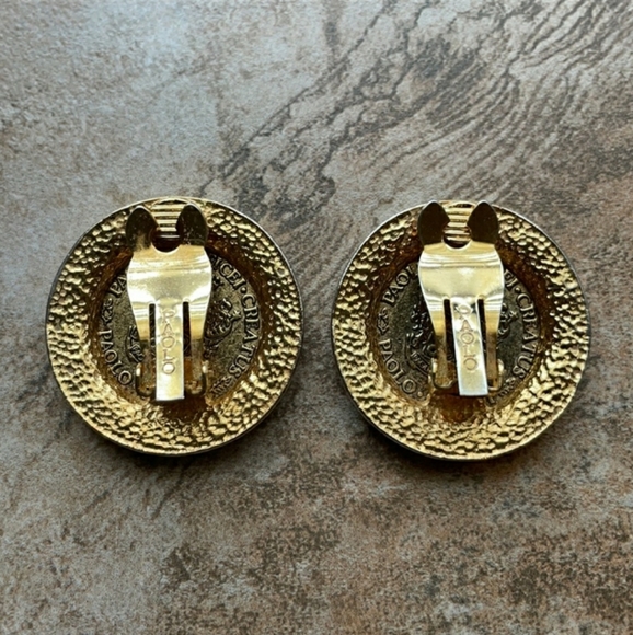 RARE Vintage PAOLO GUCCI Clip On Medallion Earrings - Picture 8 of 9